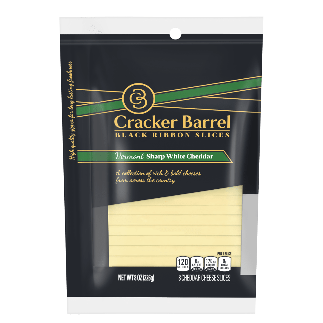 Cracker Barrel Black Ribbon Slices Vermont Sharp White Cheddar Cheese Slices, 8 ct Pack