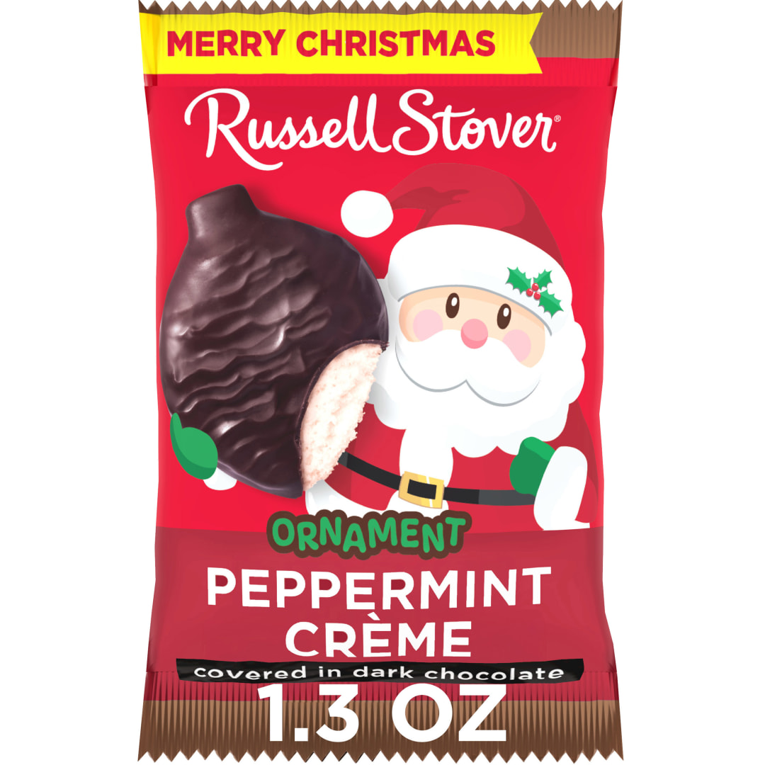 RUSSELL STOVER Christmas Dark Chocolate Peppermint Crème Candy Ornament, 1.3 oz.