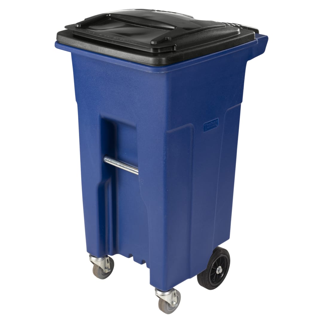 Toter 32 Gal. Blue Trash Can with Wheels and Lid (2 Caster Wheels 2 Stationary Wheels)