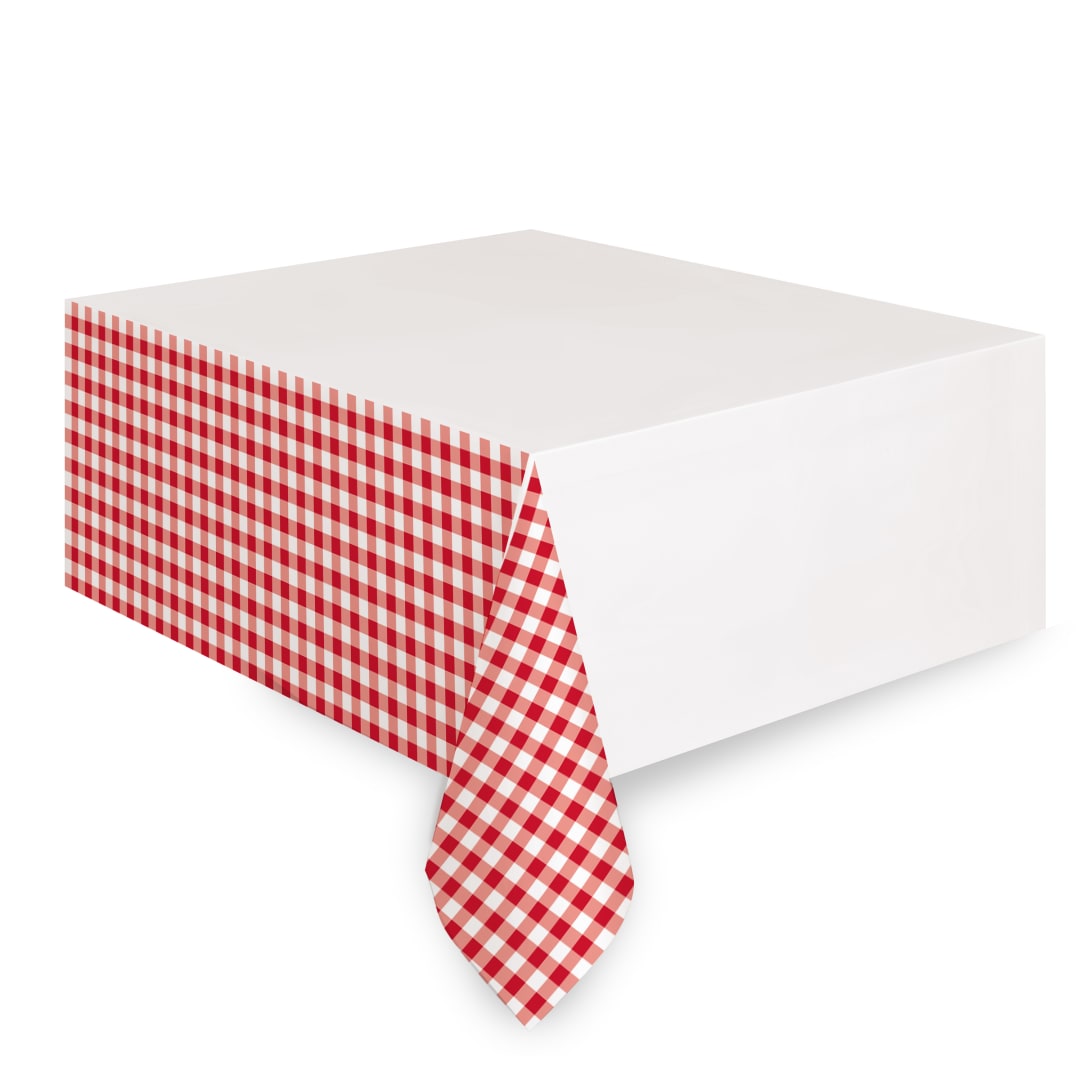 Red Gingham Rectangular Plastic Table Cover, 54" x 84"
