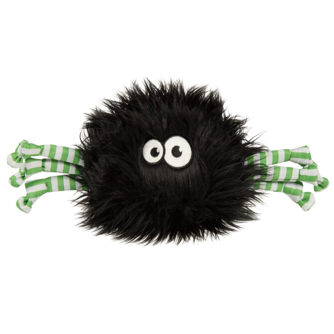 goDog Furballz Spider Squeaky Dog Toy, Plush with Chew Guard Technology, Black, Medium