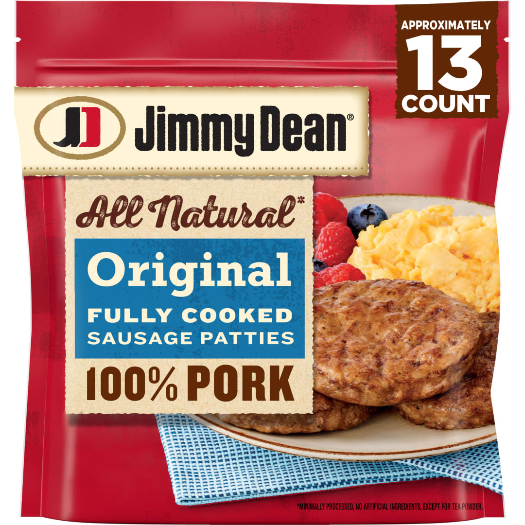 Jimmy Dean All Natural Original Fully Cooked Pork Sausage Patties, 18.3 oz Bag