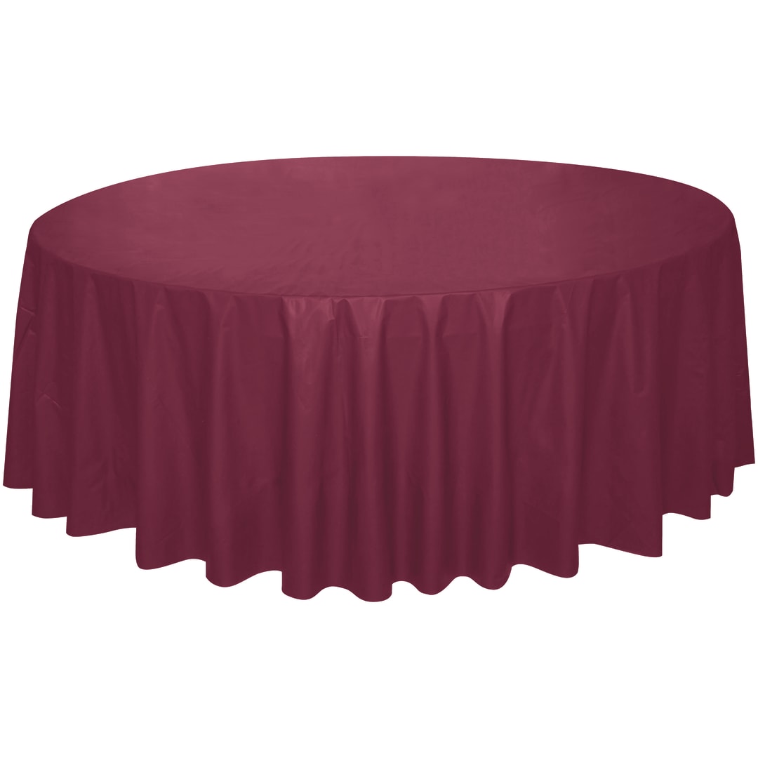 Burgundy Solid Round Plastic Table Cover, 84"