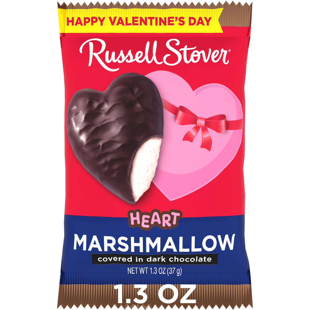 RUSSELL STOVER Valentine's Day Dark Chocolate Marshmallow Heart Candy Bar, 1.3 oz.