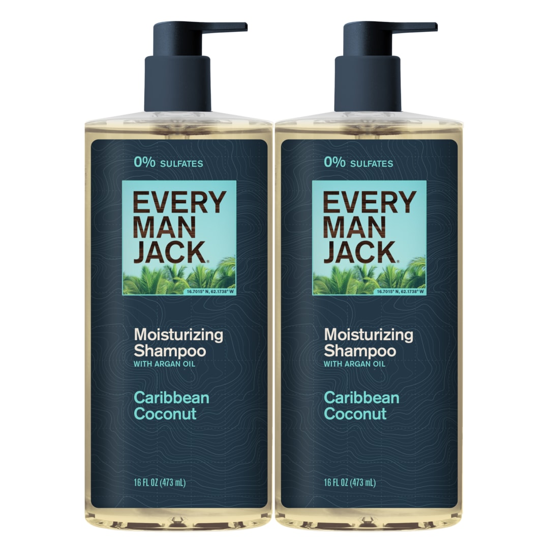 Every Man Jack Men's Shampoo - Caribbean Coconut - Made w/ Plant Powered Moisturizing Ingredients like Coconut & Argan Oil - 16 fl oz (2 Pack)