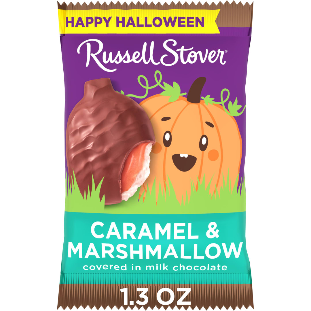 RUSSELL STOVER Halloween Milk Chocolate Caramel & Marshmallow Candy Bar Pumpkin, 1.3 oz.