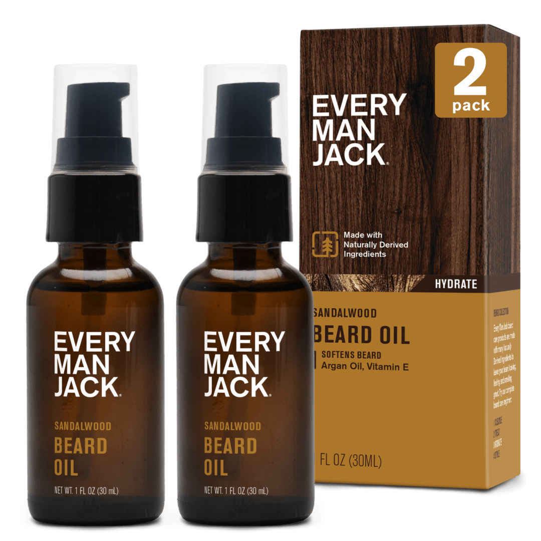 Every Man Jack Mens Beard Oil - Subtle Sandalwood Fragrance - Deeply Moisturizes and Softens Your Beard and Adds a Natural Shine - Naturally Derived with Shea Butter and Argan Oil - 1 fl oz (2 Pack)