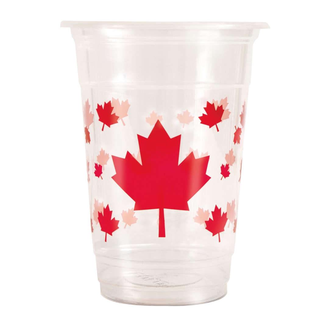 Canada Day Leaf 16oz Clear Plastic Party Cups, 8ct