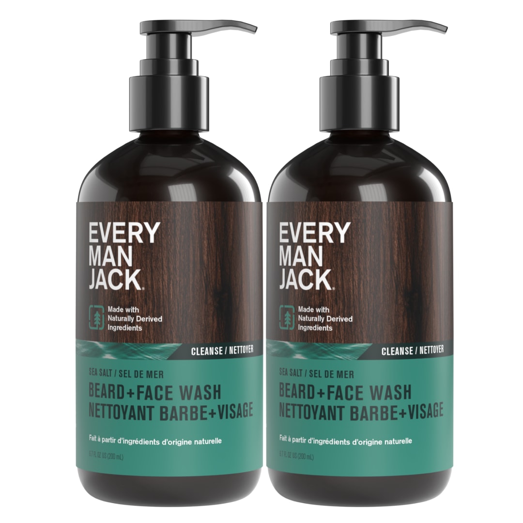 Every Man Jack Beard + Face Wash - Subtle Sea Salt + Citrus Fragrance - Deep Cleans, Conditions, and Softens Your Beard and Skin Underneath - Naturally Derived with Coconut Oil, Glycerin, and Coconut - 6.7-fl oz (2 Pack)