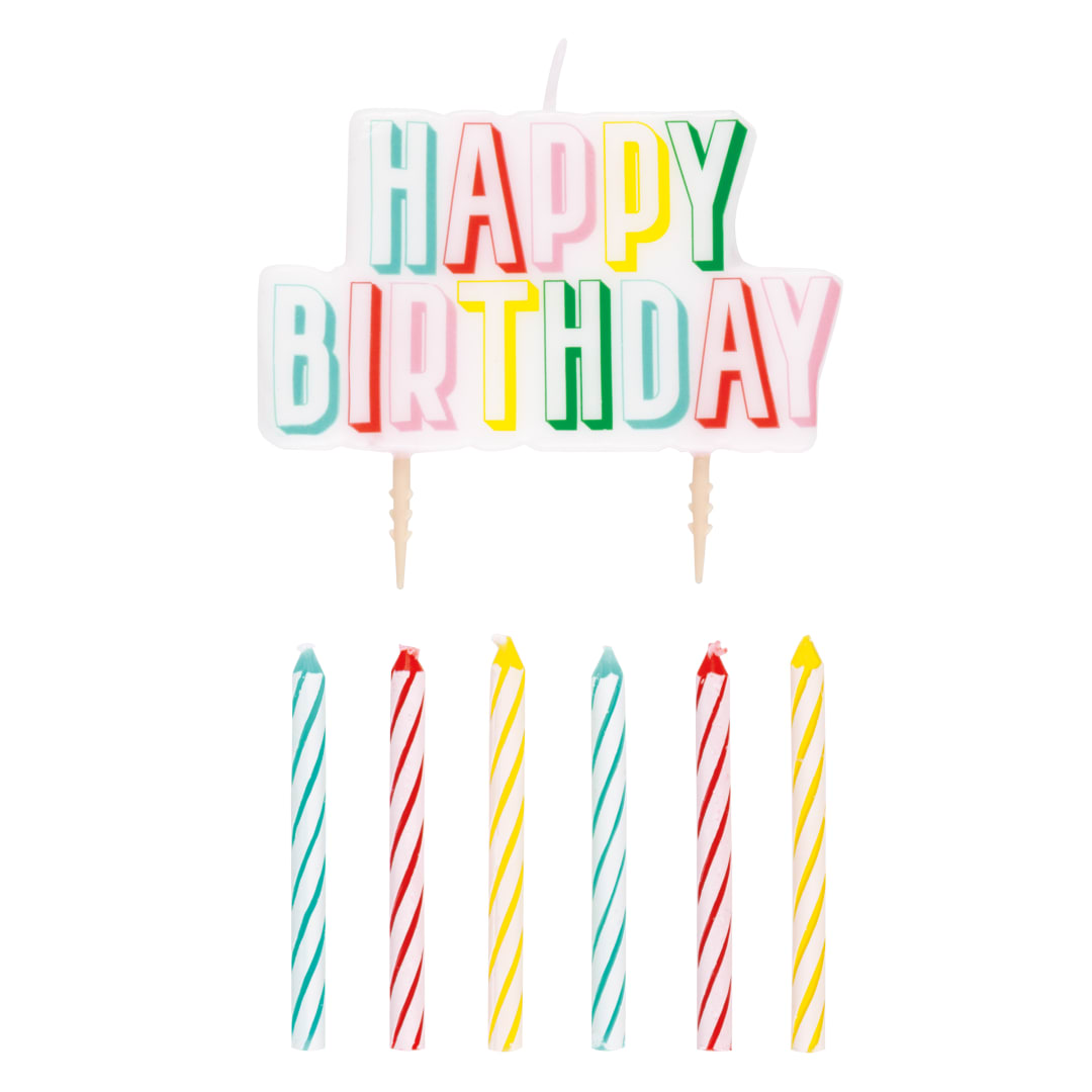 Bright Stripes Cake Topper Birthday Candle Set, 7pc