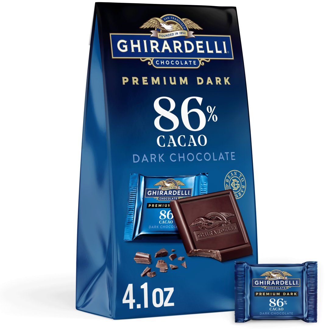 GHIRARDELLI PREMIUM DARK 86% Cacao Dark Chocolate SQUARES, 4.12 oz Bag