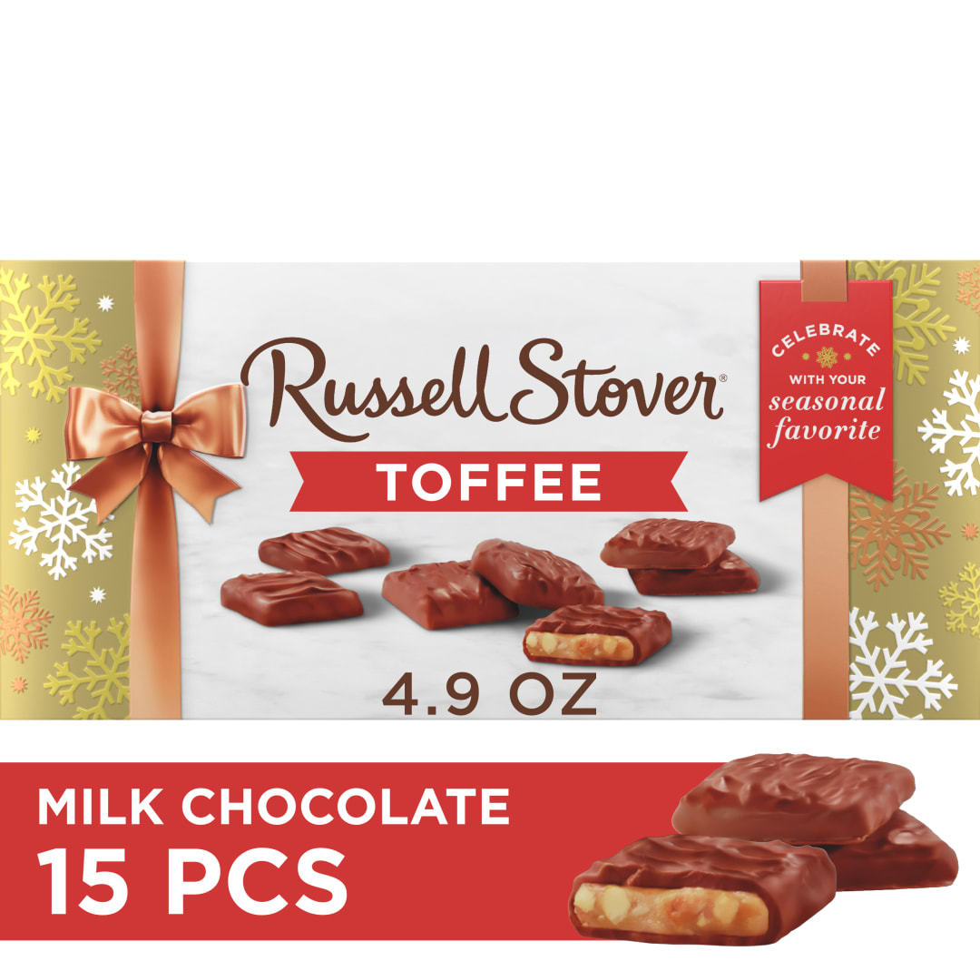 RUSSELL STOVER Christmas Toffee in Milk Chocolate Candy Gift Box, 4.9 oz.