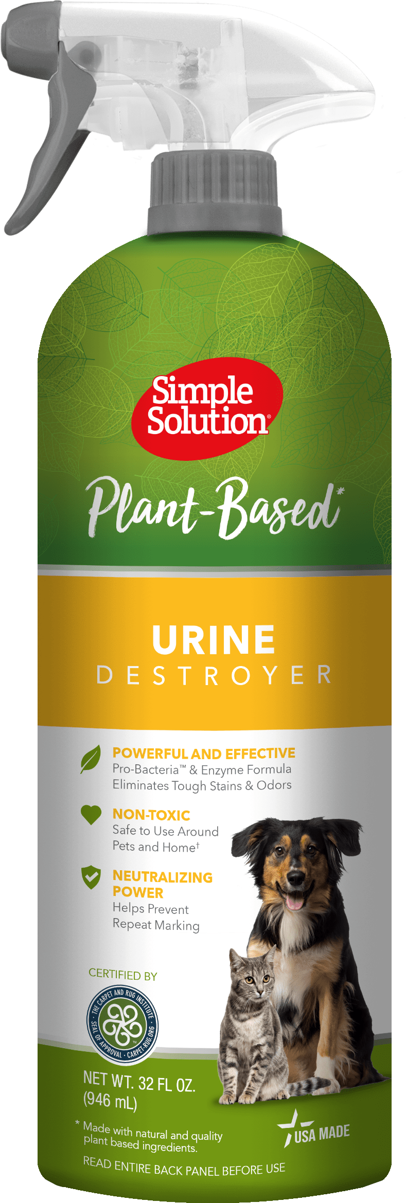 Simple Solution Plant-Based Stain and Odor Remover | All Natural Enzymatic and Pro-Bacteria Formula Made with Natural and Quality Plant-Based Ingredients | 32 oz