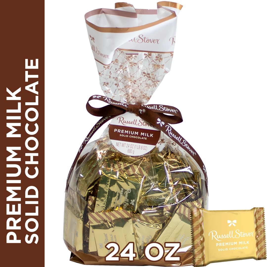 RUSSELL STOVER Premium Solid Milk Chocolate Tiles Gift Bag, 24 oz.