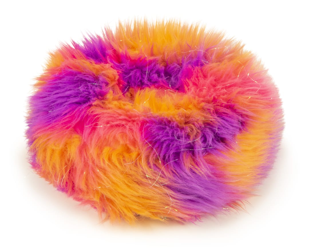 goDog Furballz Rings with Chew Guard Technology  Durable Plush Squeaker Dog Toy, Large, Warm Rainbow