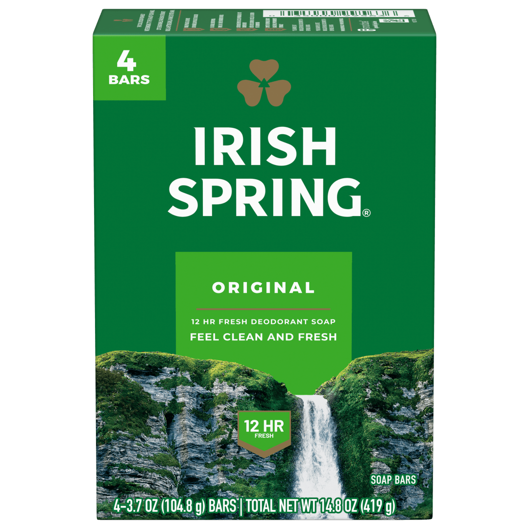 Irish Spring Original Deodorant Bar Soap for Men, With Flaxseed Oil, 12 Hour Fresh Deodorant Soap, 3.7 oz Bar (4 Pack)