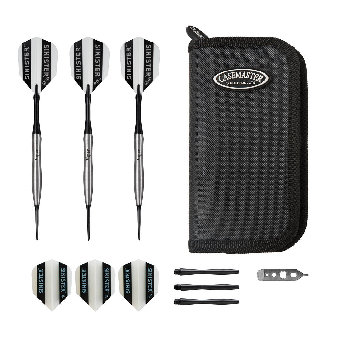 Viper Sinister 95% Tungsten 24 Gram Steel Tip Darts & Casemaster Deluxe Black Dart Case