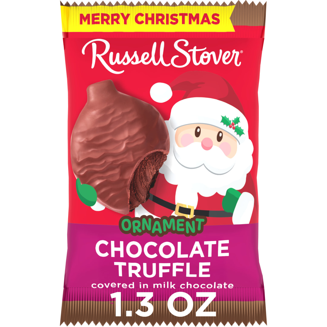 RUSSELL STOVER Christmas Chocolate Truffle in Milk Chocolate Candy Ornament, 1.3 oz.