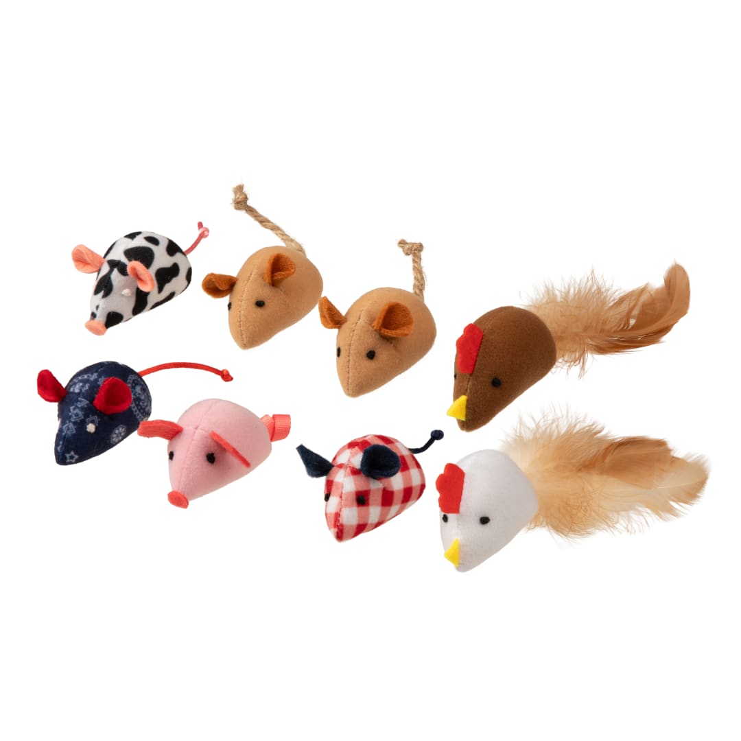 SmartyKat Farm Skitters Catnip Cat Toys, Set of 8, Small Plush Mice with String Tails and Pure Catnip