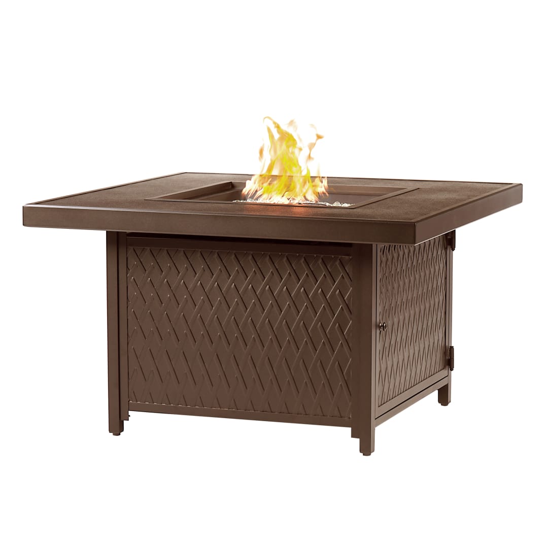 Square 42 in. x 42 in. Aluminum Propane Fire Pit Table with Glass Beads, Two Covers, Lid, 55,000 BTUs in Brown Finish