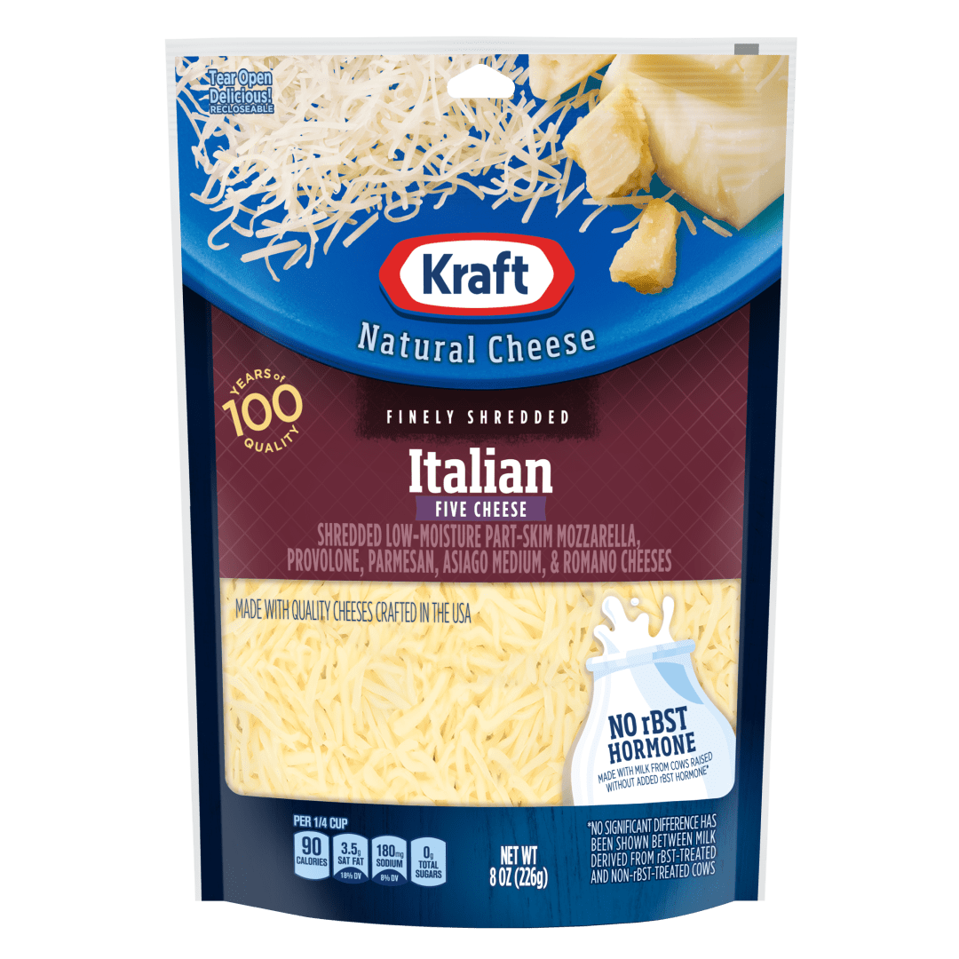 Kraft Natural Italian Five Cheese Blend Finely Shredded Cheese, 8 oz Bag