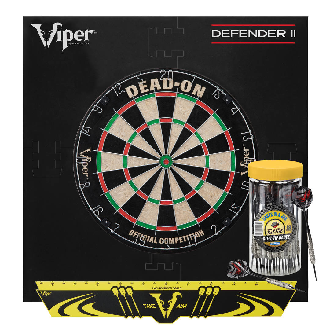 Viper Dead-On Sisal Dartboard, Defender II Dart Surround, Jar of 20 Darts and Viper Edge Throwline