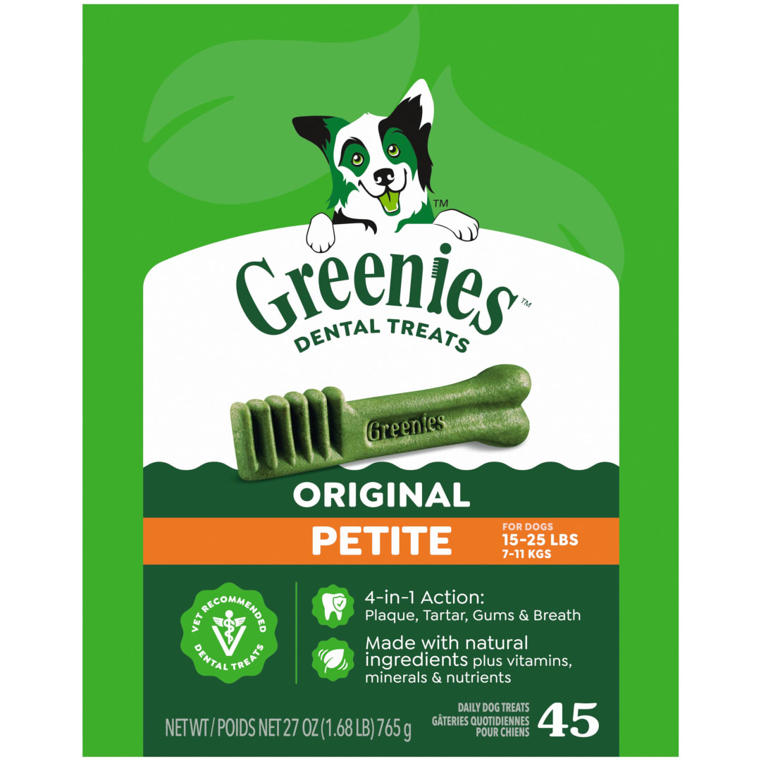 GREENIES Original Petite Natural Dog Dental Care Chews Oral Health Dog Treats, 27 oz. Pack (45 Treats)