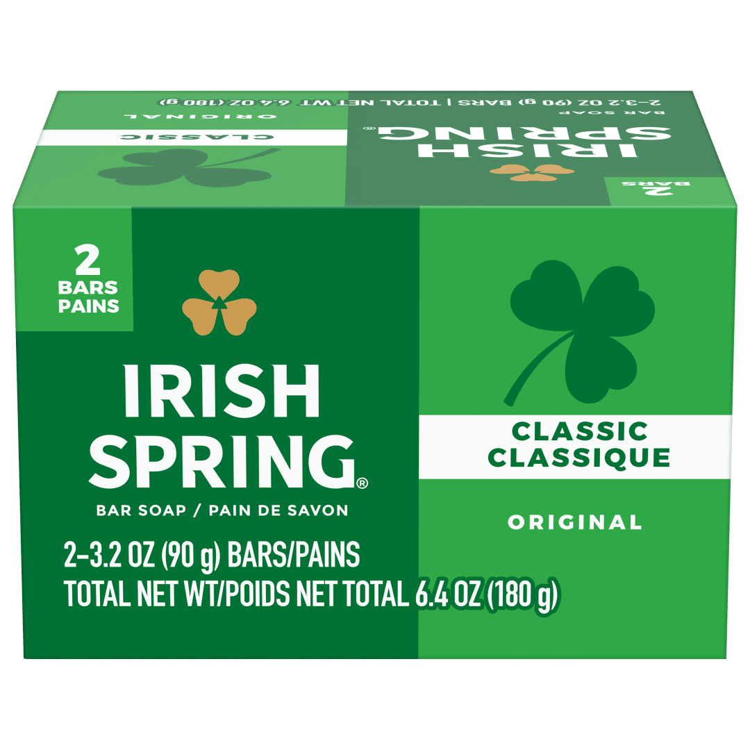 Pain de savon désodorisant Irish Spring Original pour homme, Avec huile de lin, Savon désodorisant pour 12 heures de fraîcheur, Pain de 90 g (lot de 2)