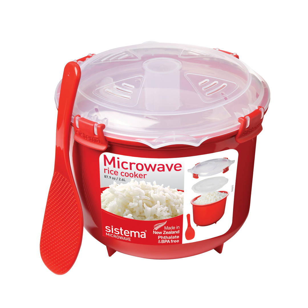 Sistema arrocera para microondas | 2,6 l | Arrocera pequeña apta para lavavajillas | Rojo