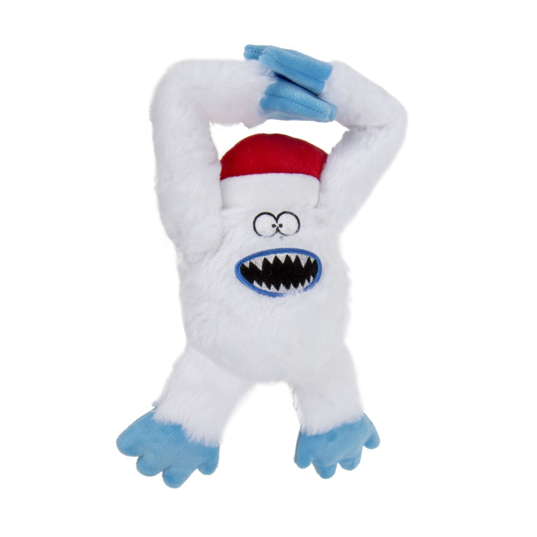 goDog Holiday Action Plush Yeti Animated Squeaky Plush Dog Toy, Chew Guard Technology, White