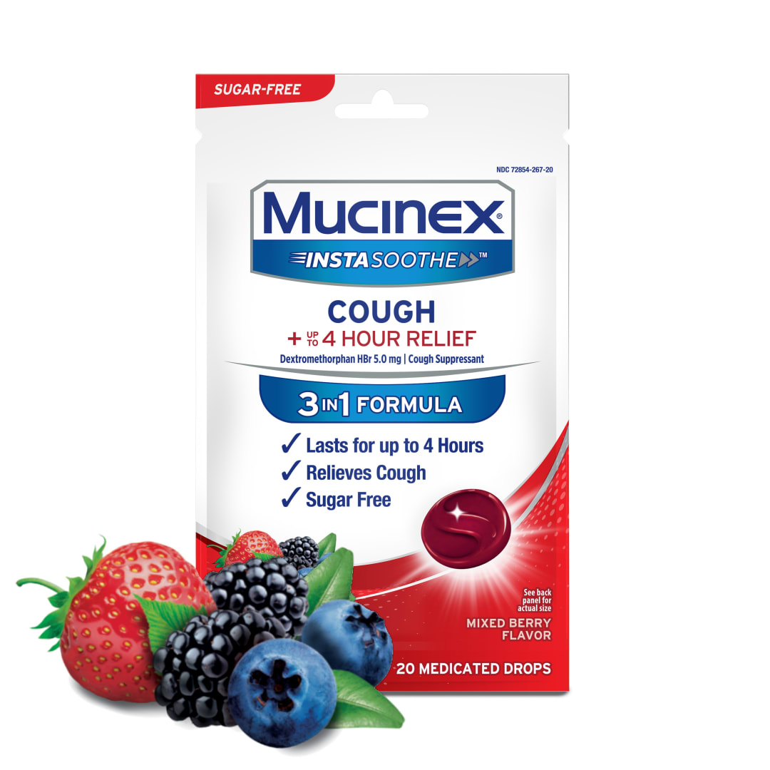 MUCINEX® InstaSoothe™ Cough Relief - Sugar Free Mixed Berry 36/20 ct.