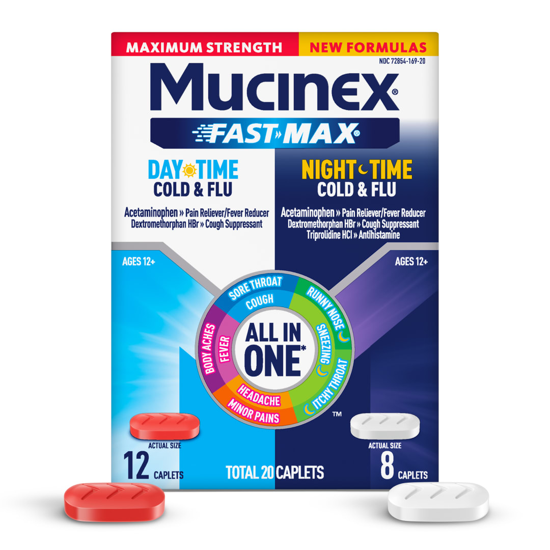MUCINEX® FAST-MAX® Daytime Cold & Flu & Nighttime Cold & Flu Caplets - 24/20 ct.