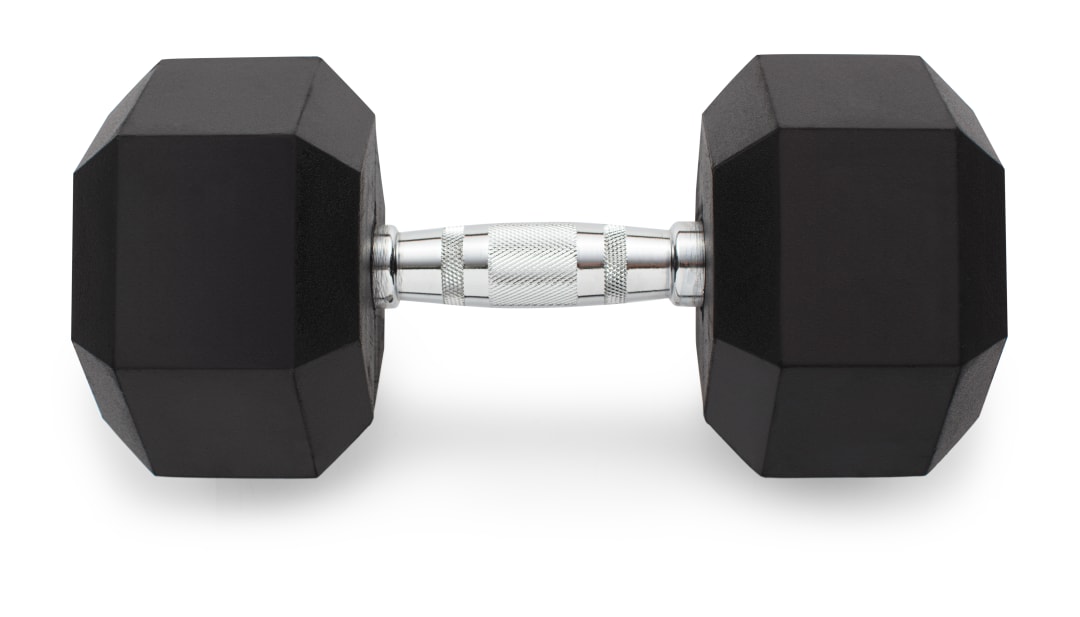 Rubber Hex Dumbbell, 75 Lbs.