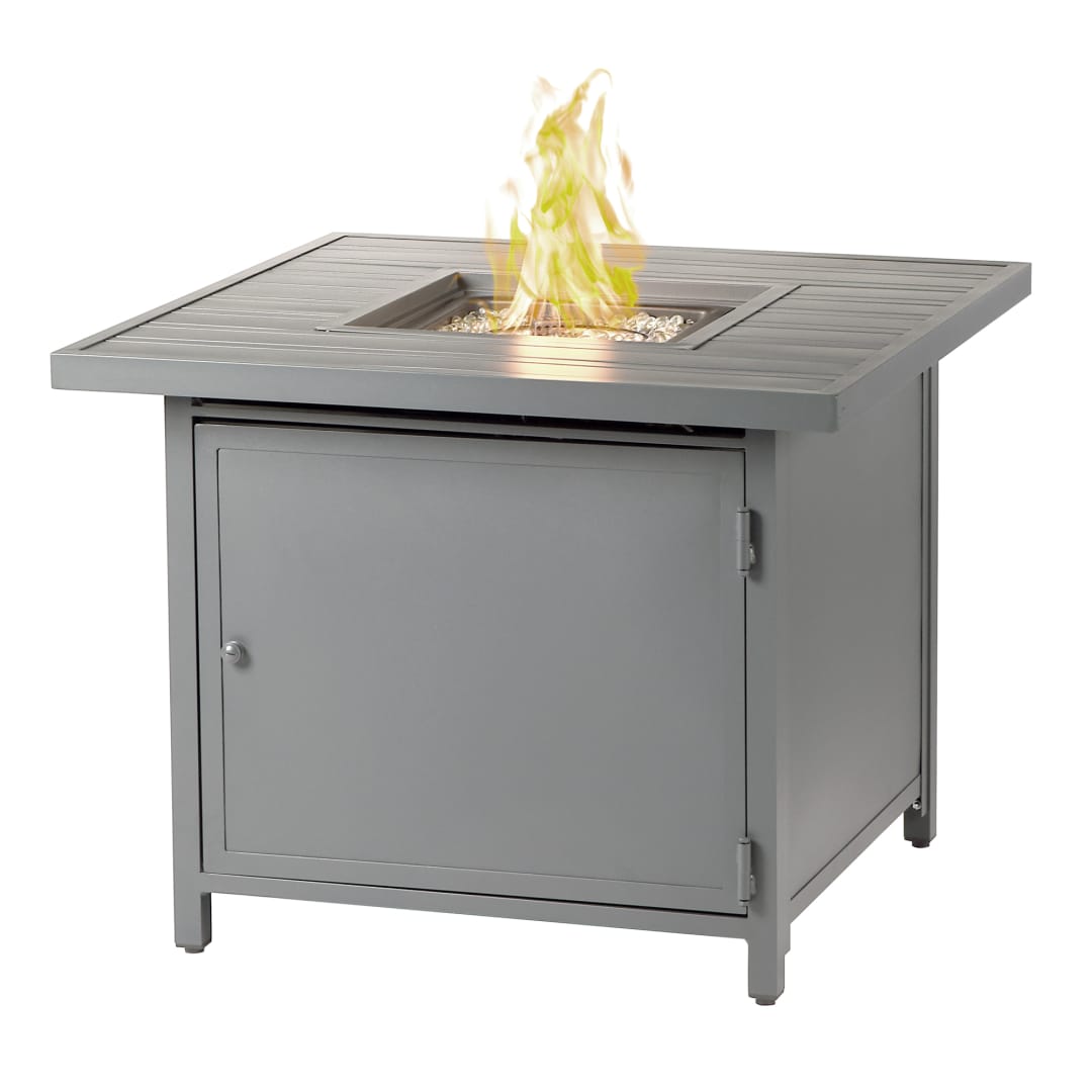 Square 32 in. x 32 in. Aluminum Propane Fire Pit Table with Glass Beads, Two Covers, Lid, 37,000 BTUs in Grey Finish