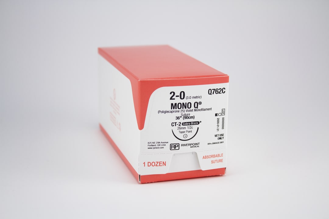 Mono Q PGCL Suture, USP 2-0 with 26mm CT-2 Taper Point 1/2 Circle Cobra Black Needle, Violet, 90cm, Sterile