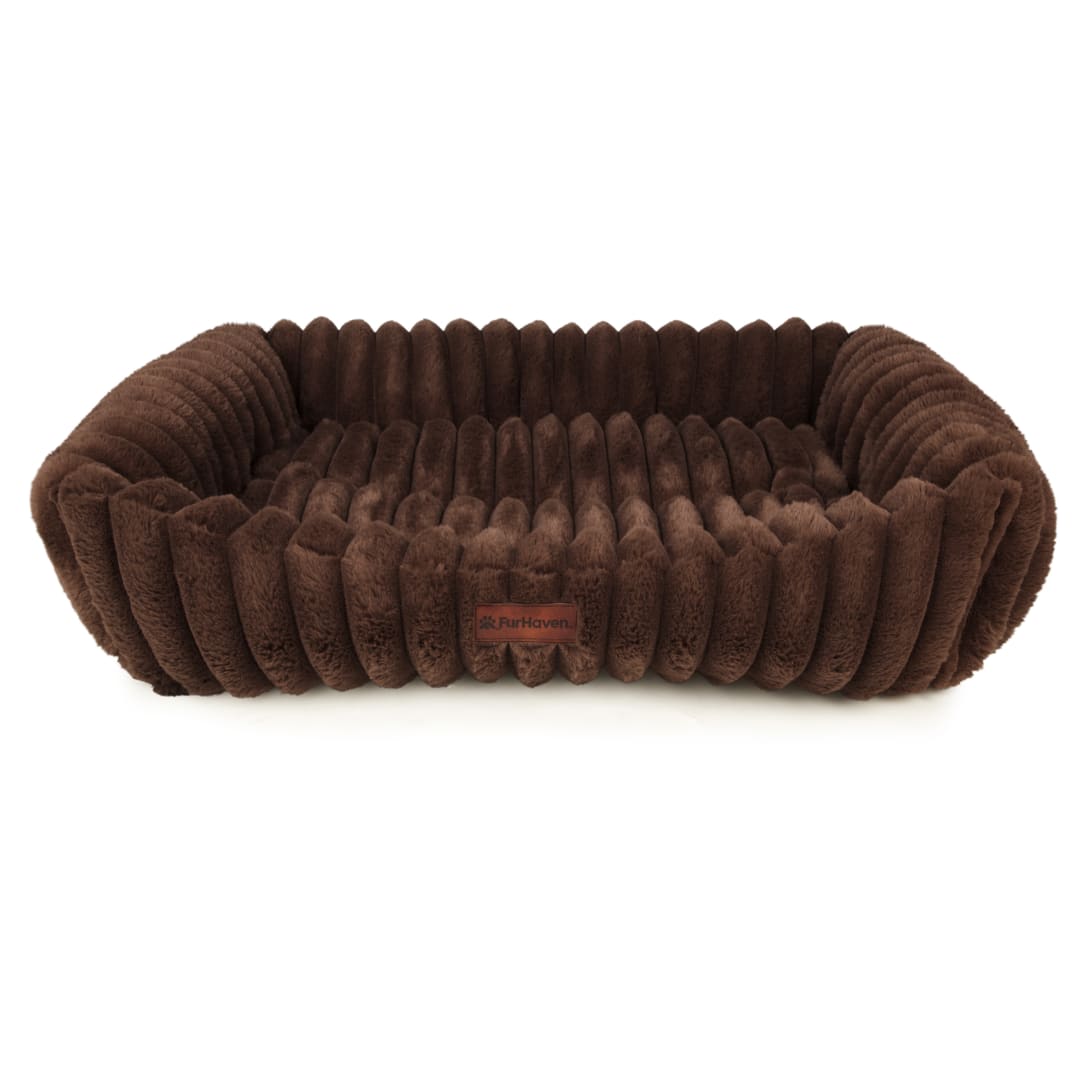 FurHaven Warming Cuddler Pet Bed, Dog bed for Medium Breeds, 27" x 21" x 7", Brown