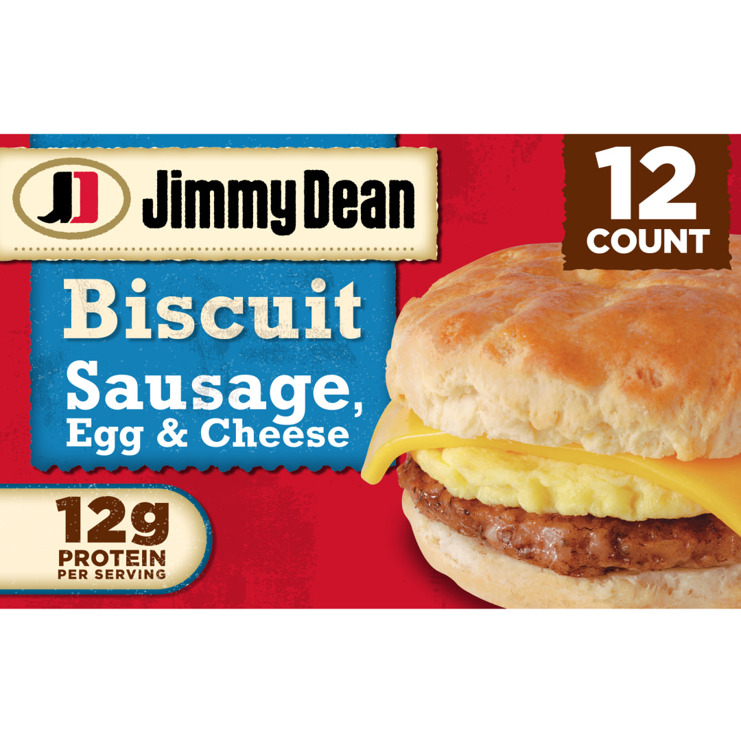 Jimmy Dean Biscuit Breakfast Sandwiches with Sausage, Egg, and Cheese, Frozen, 12 Count
