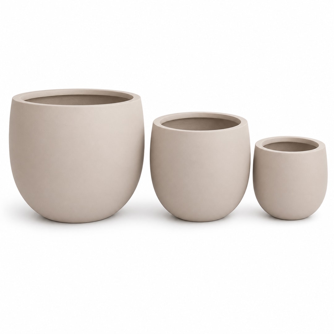 Set of 3 Round Polystone Indoor/Outdoor Planters, Sand