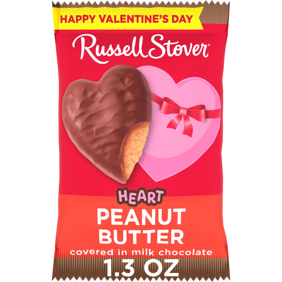 RUSSELL STOVER Valentine's Day Milk Chocolate Peanut Butter Heart Candy Bar, 1.3 oz.