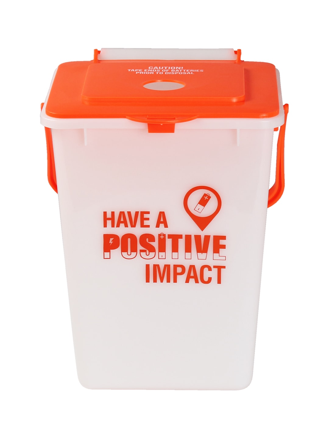  BATTERY RECYCLER - Single - Kit - Have a Positive Impact- Caution! Tape Ends of Batteries Prior to Disposal - Circle - Natural-Fluorescent Orange