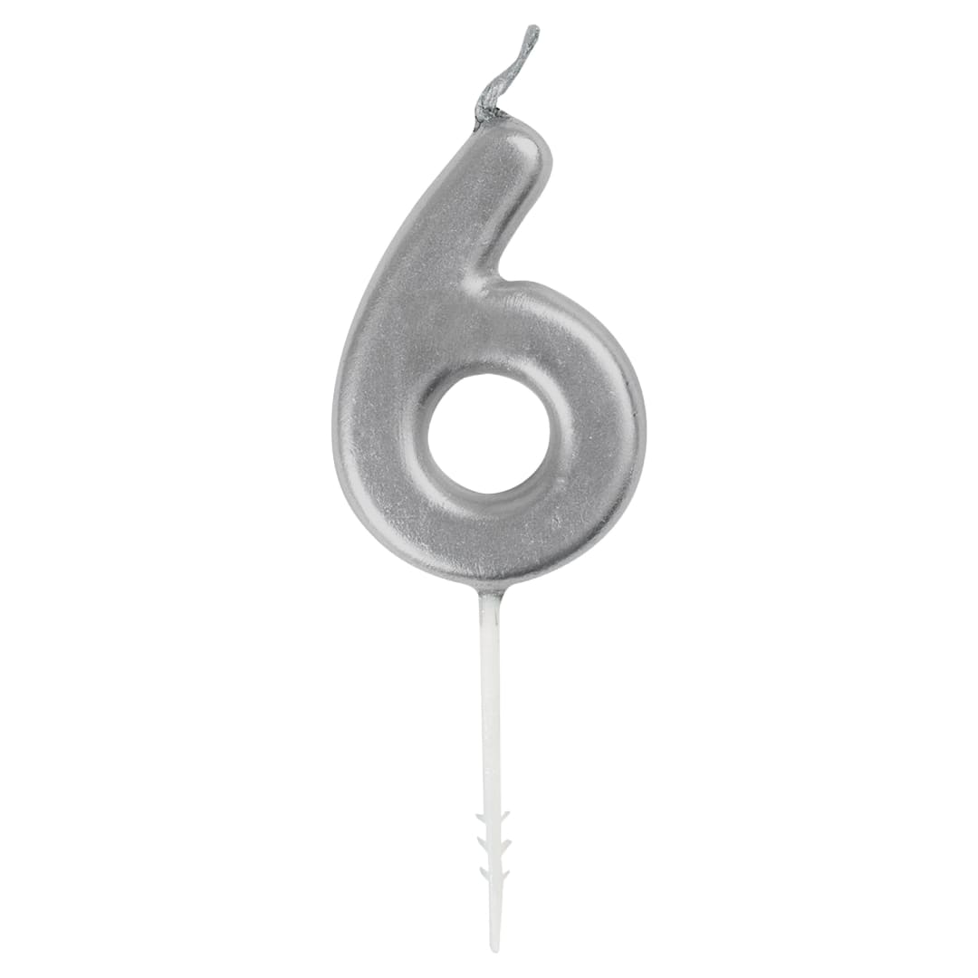 Mini Metallic Silver Number 6 Pick Birthday Candle