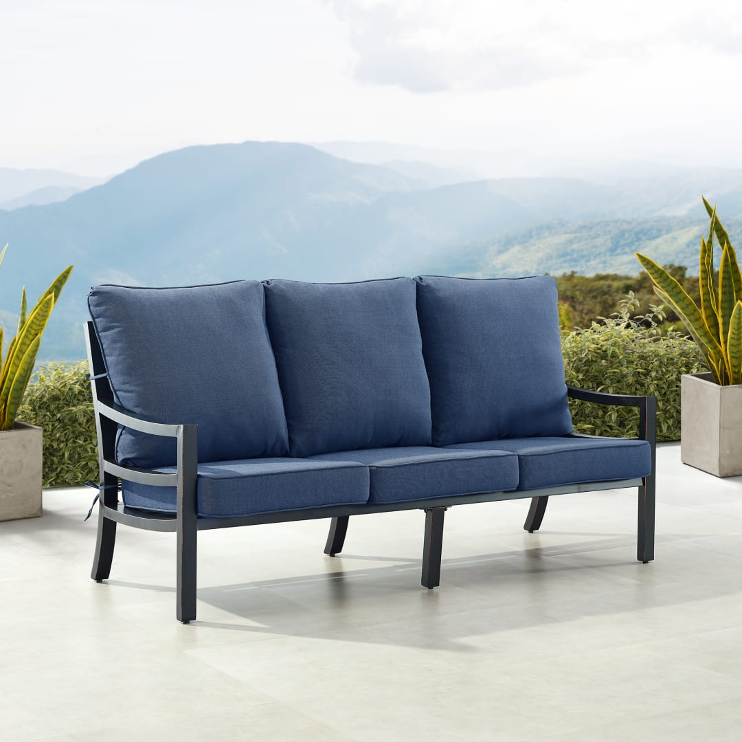 Black Aluminum Patio Deep Seating Sofa with Cushions