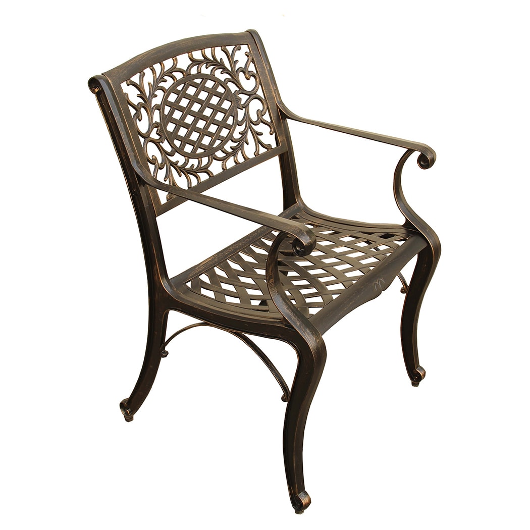 Ornate Traditional Outdoor Mesh Lattice Aluminum Bronze Dining Chair