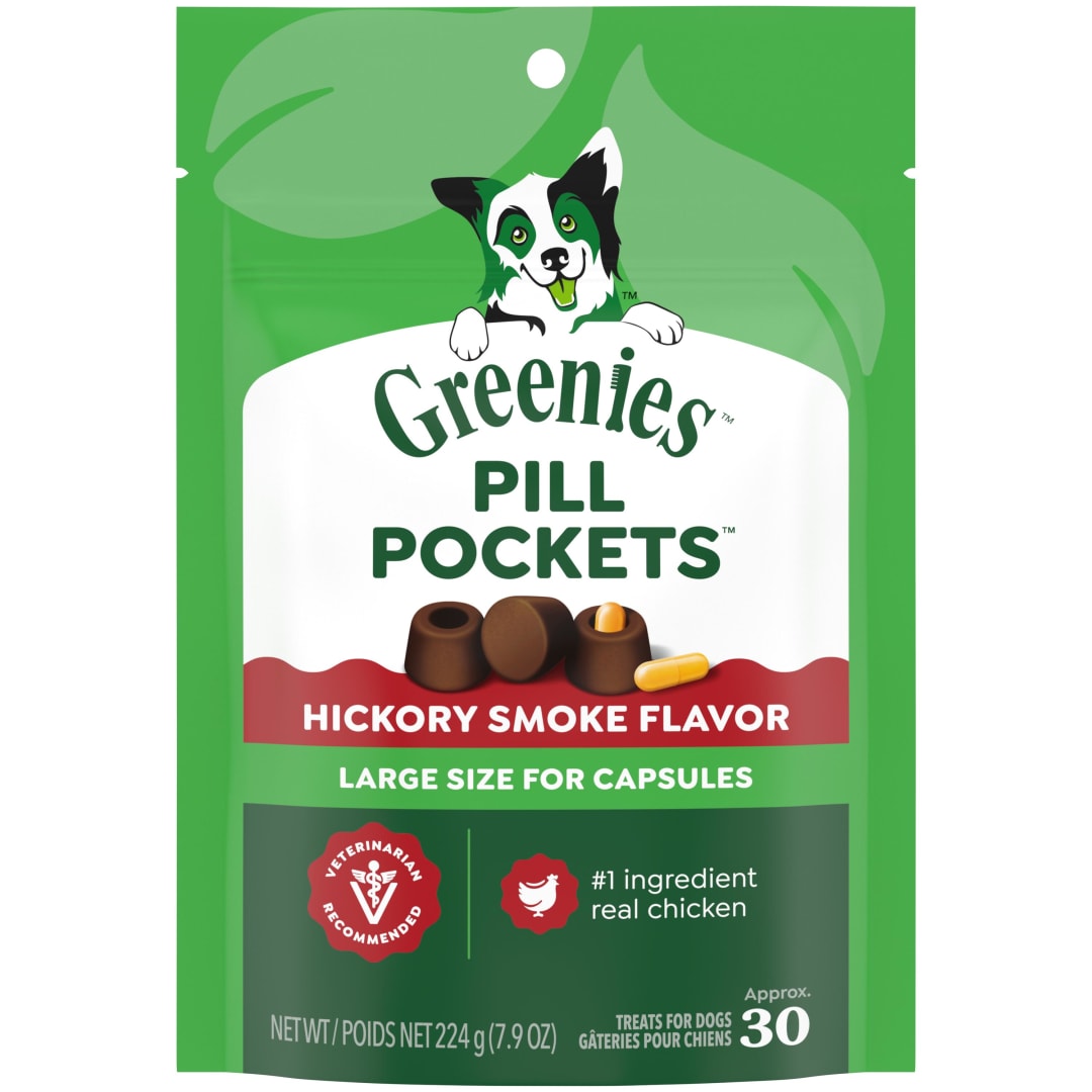 GREENIES PILL POCKETS for Dogs Capsule Size Natural Soft Dog Treats, Hickory Smoke Flavor, 7.9 oz. Pack (30 Treats)