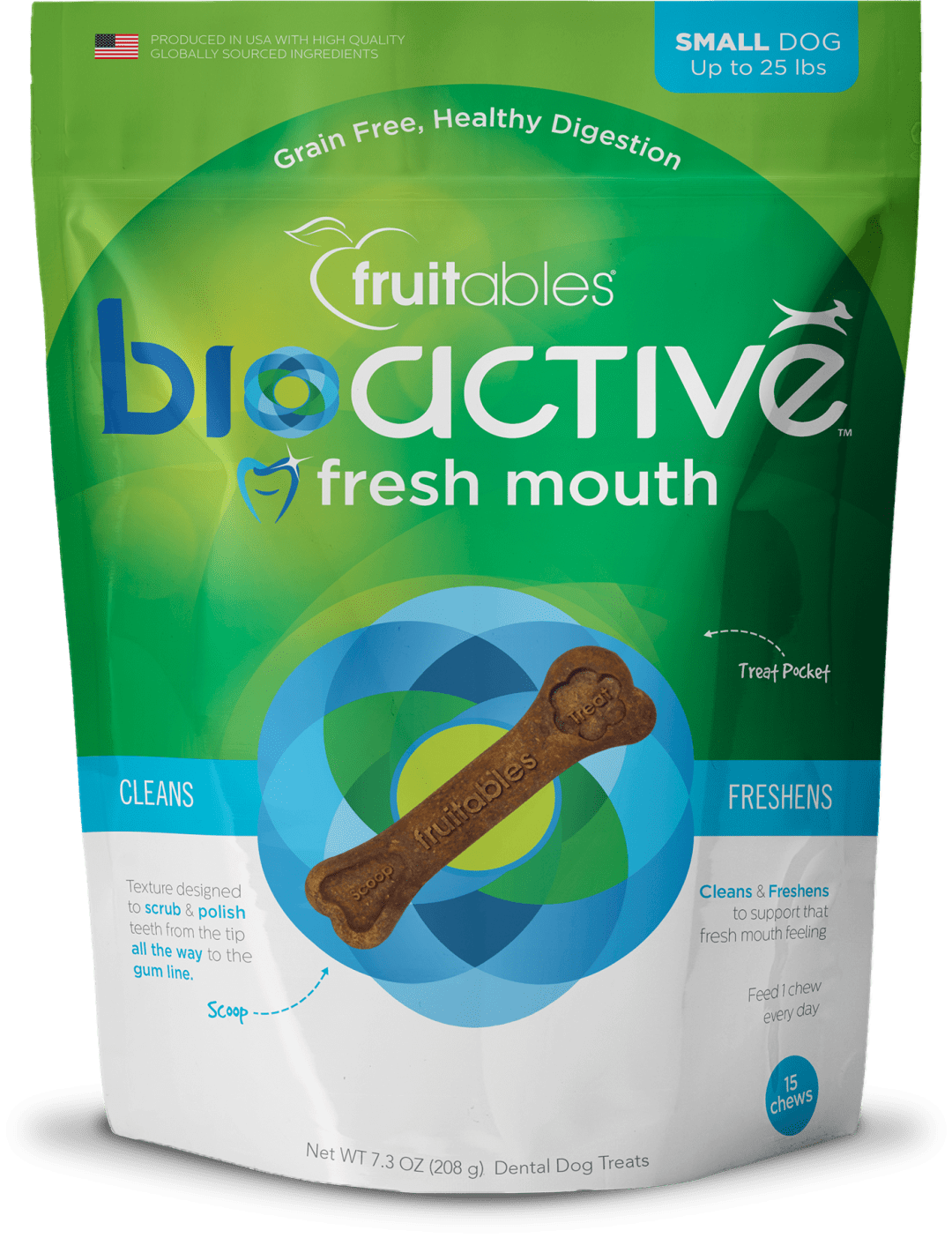 Fruitables Bioactive Fresh Mouth Dental Chews – Mini Size Dog Treats – Dental Treats for Dogs – Dog Dental Chews – 7.3 Ounces