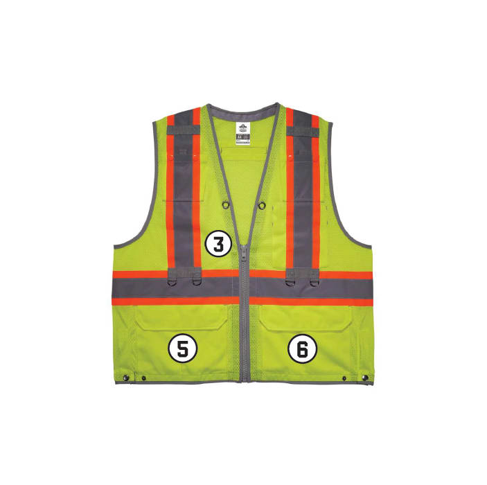 GloWear 8231TV Hi-Vis Tool Tethering Safety Vest - Type R, Class 2, Zipper, Dual Certified