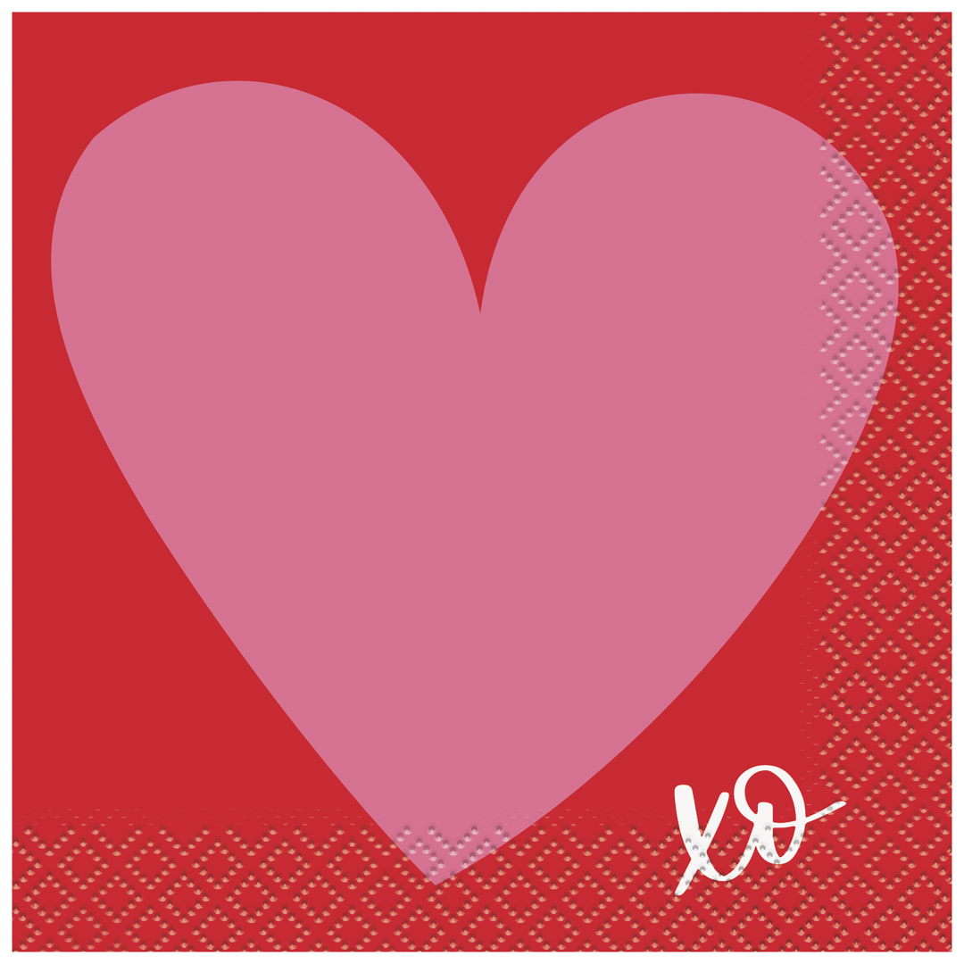 Fluttering Hearts "XO" Beverage Napkins, 16ct