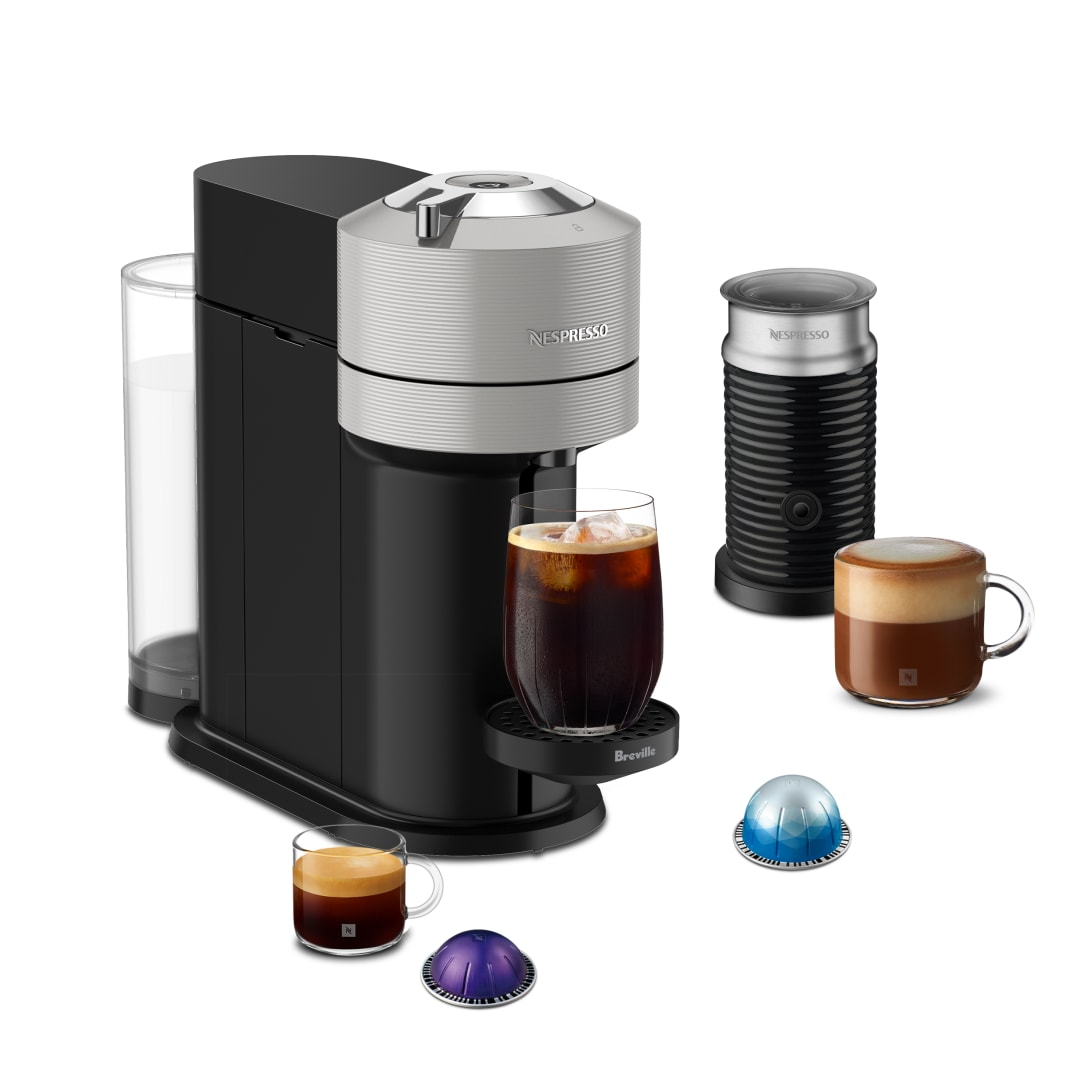 Nespresso Vertuo Next Coffee and Espresso Maker with Aeroccino3 Milk Frother by Breville, Light Grey