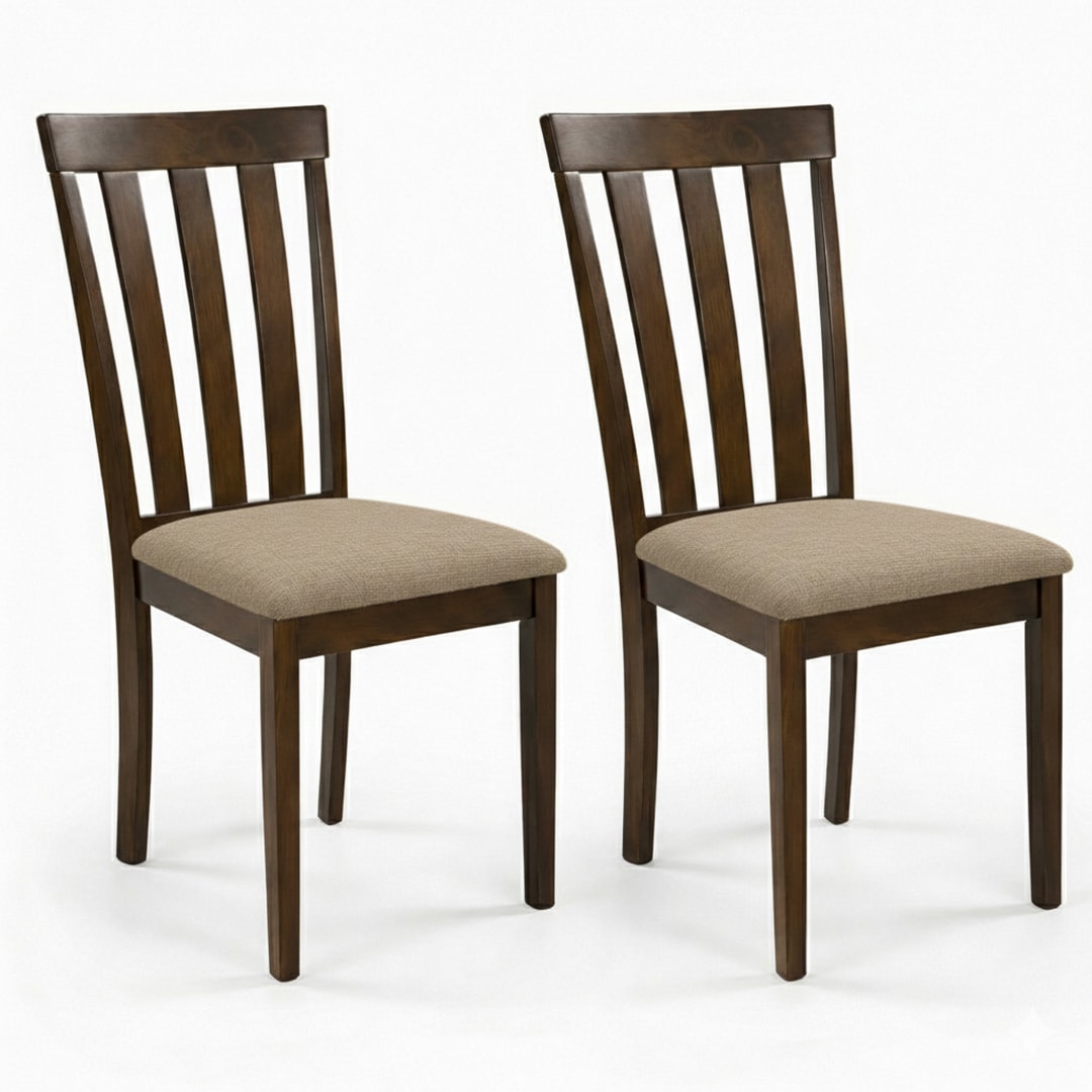 Modern Dining Chairs, Set of 2, Dirty Oak Finish with Dark Beige Polyester Upholstered Seats Solid Rubberwood