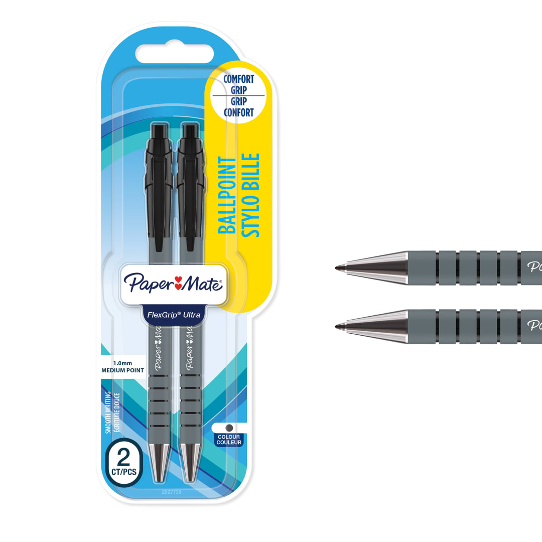 Paper Mate Flexgrip Ultra bolígrafo retráctil | punta mediana (1,0 mm) | negro | paquete de 2